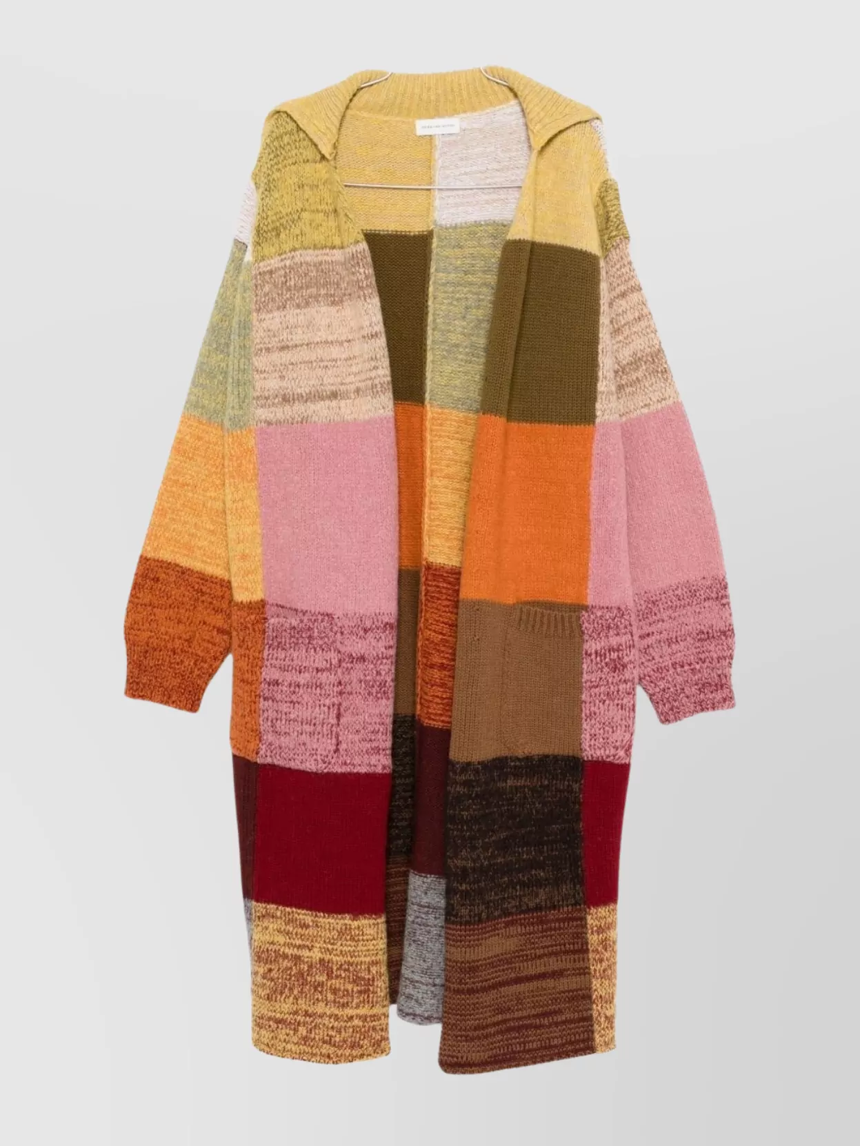 Dries Van Noten Long Patchwork Coat Ribbed Cuffs In Multi