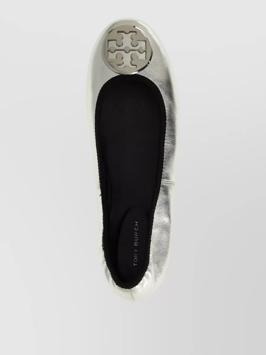 Tory Burch Travel Ballerina Flats Metallic Round Toe In Gray