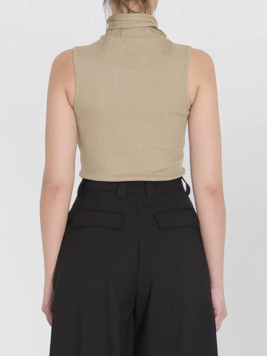 Lemaire Asymmetrical Rib Knit Bow Neck Top