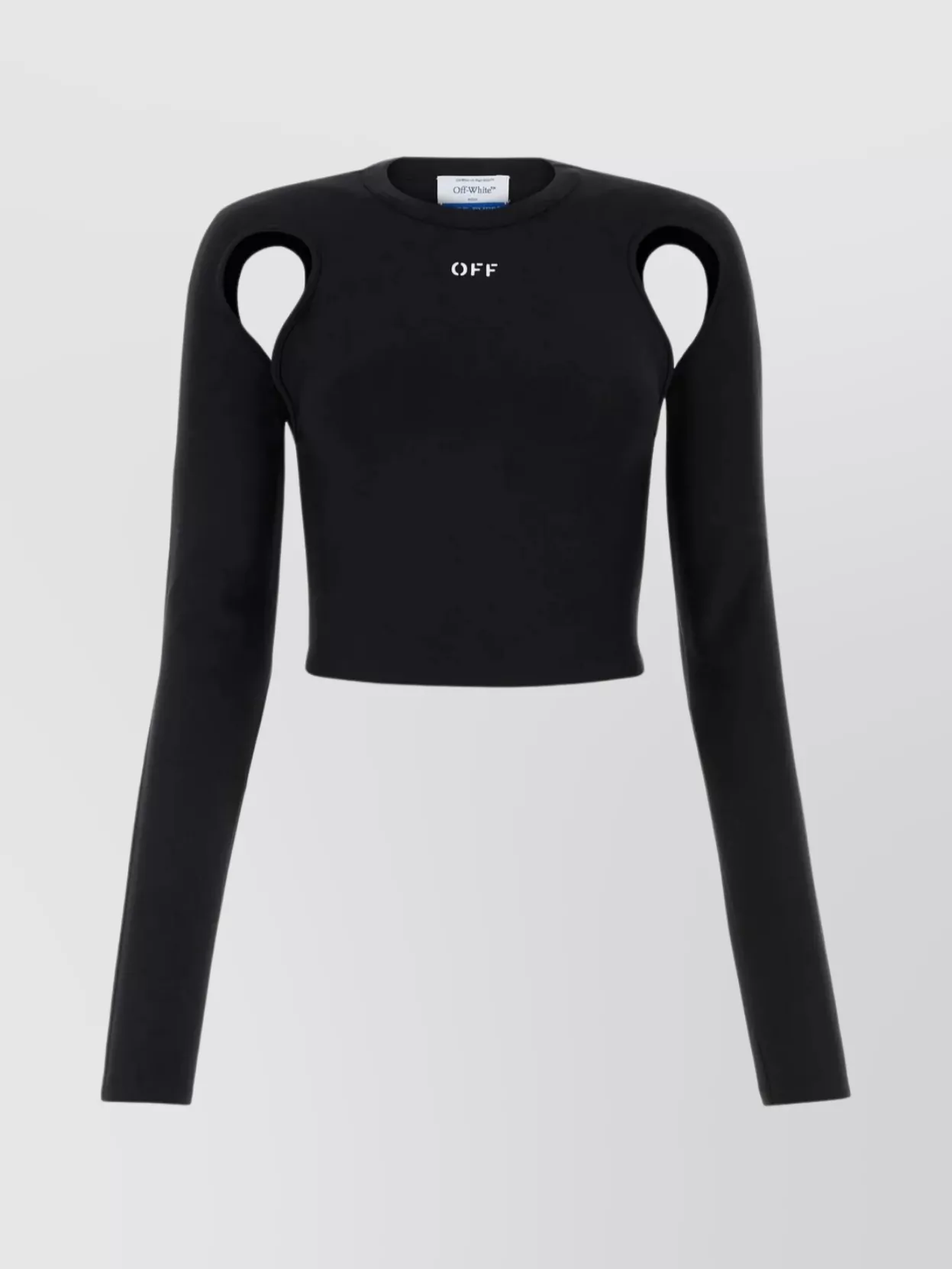 Shop Off-white Cropped Stretch Nylon Top With Cut-out Shoulders In Black