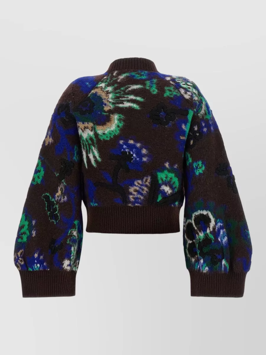 Sacai Wool floral-jacquard cropped cardigan