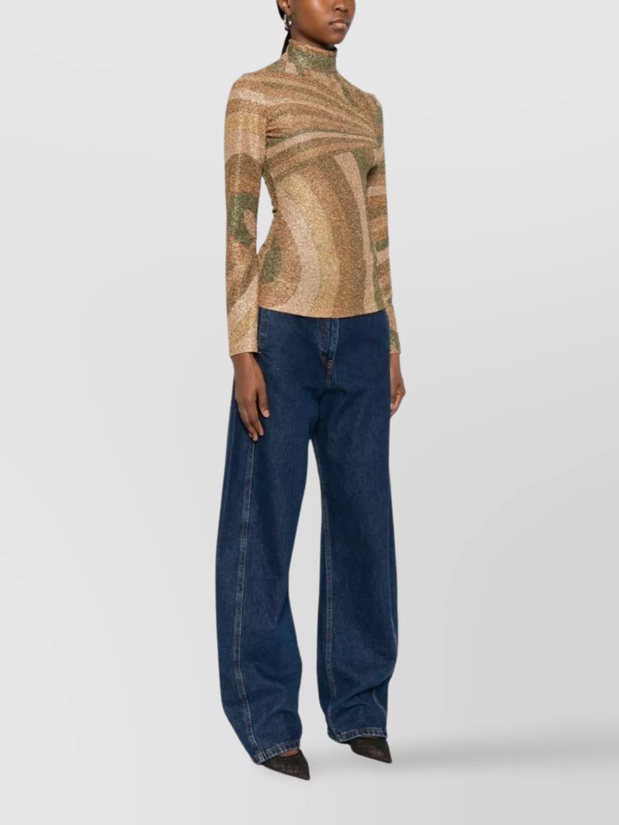 Pucci High Neck Long Sleeve Abstract Print Top