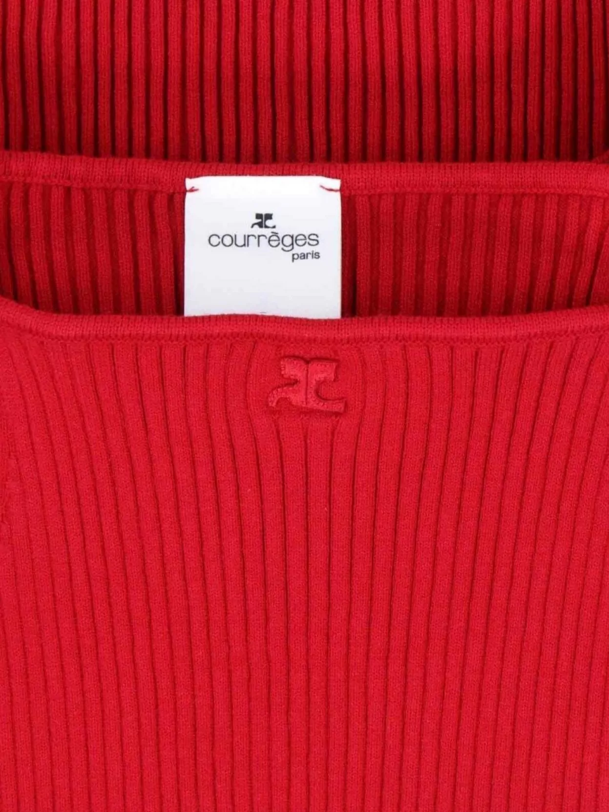 Shop Courrèges Sleeveless High Neck Ribbed Top In Red