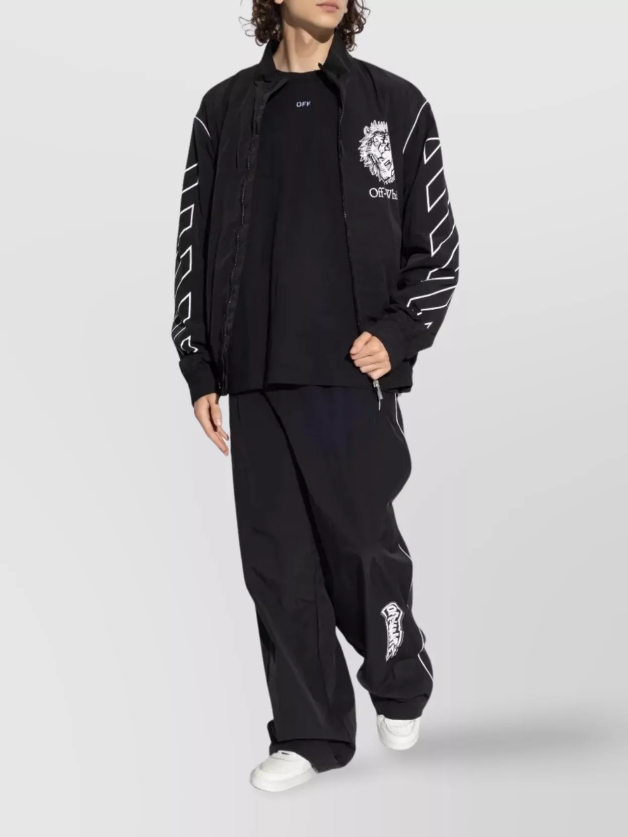 Off-white Comfortable Wide Leg Track Trousers In Black