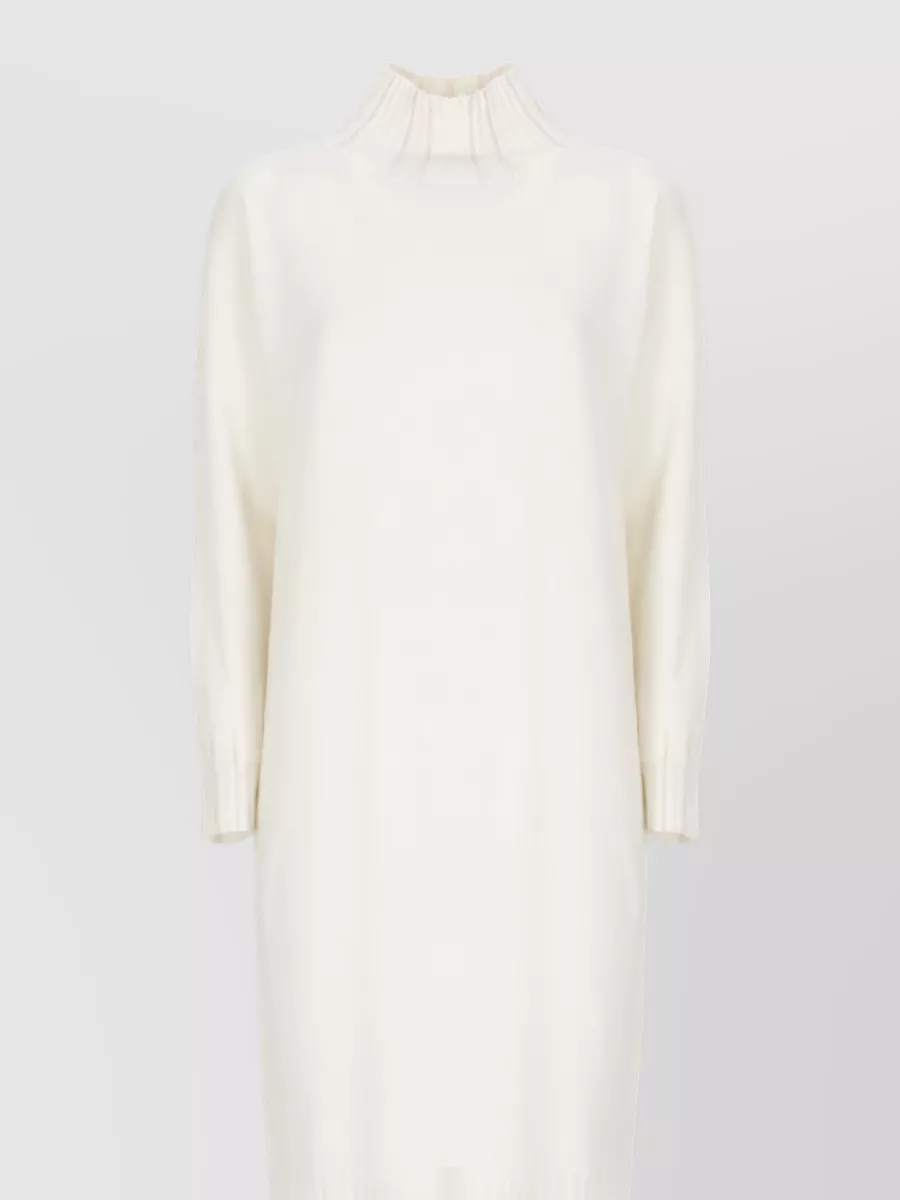 Fabiana Filippi Wool Silk Cashmere Ribbed Turtleneck Knee-Length Knitted Dress