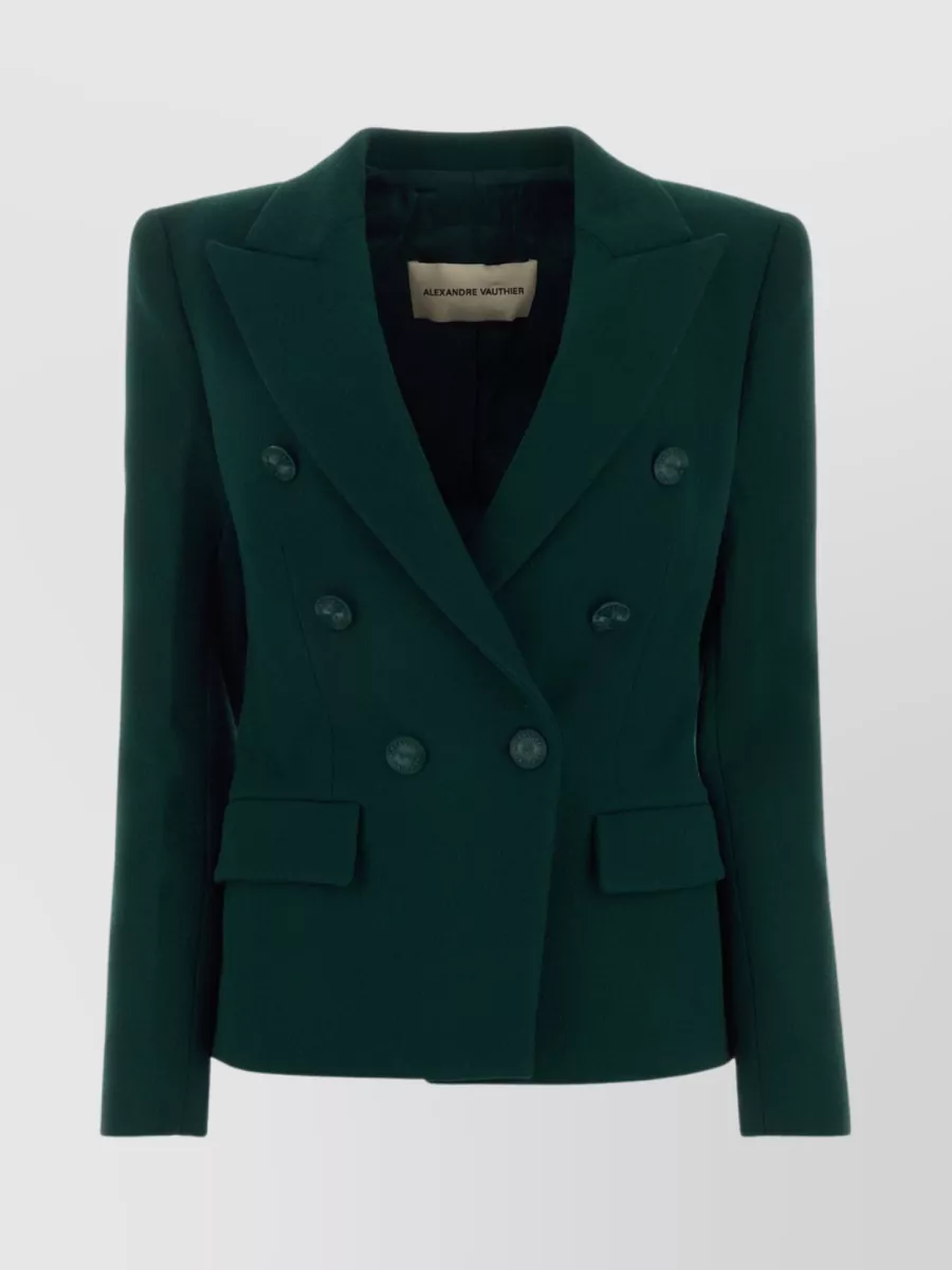 Shop Alexandre Vauthier Structured Wool Blazer With Padded Shoulders In Green
