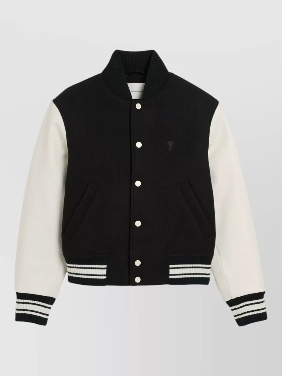 Ami Paris Wool and leather bomber jacket
