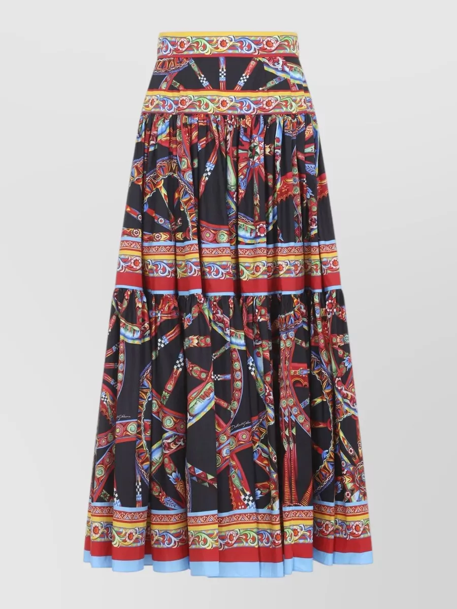 Dolce&Gabbana Cotton High-Rise Tiered Floral-Print Maxi Skirt