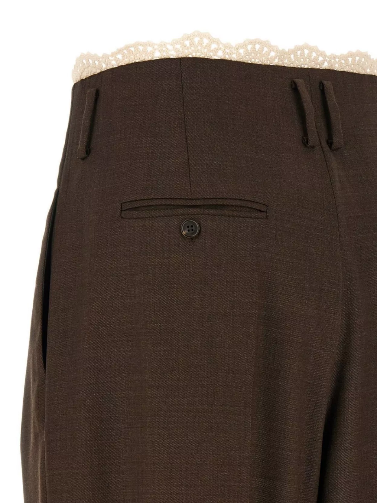 Magda Butrym Lace Trim Trousers With Back Pocket And Belt Loops In Brown