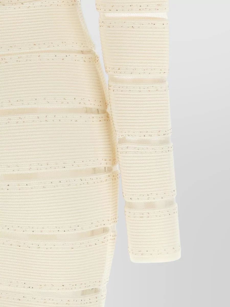 Balmain Sequined Mesh Panel Long-Sleeve Mini Dress