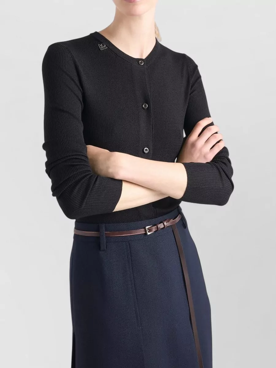 Prada Wool Crew Neck Knit Long Sleeve Sweater