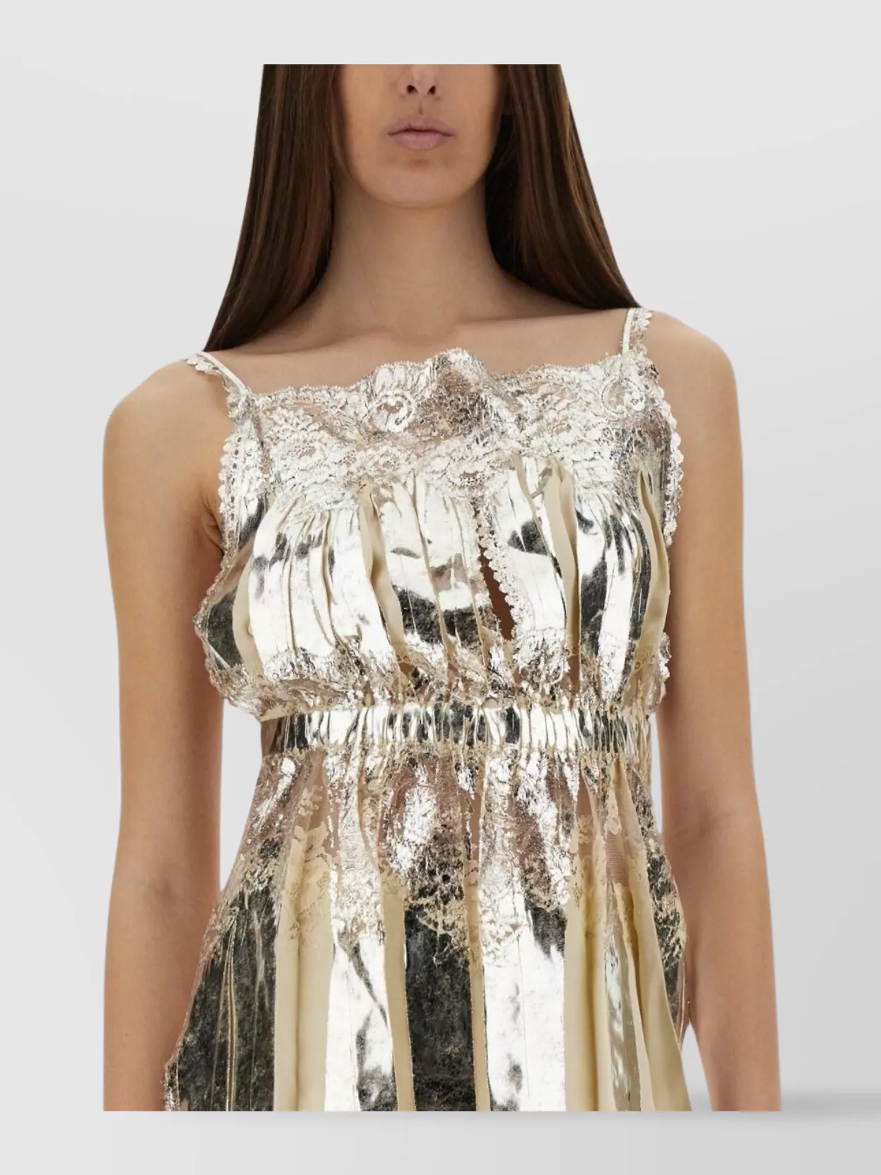 Shop Rabanne Satin Pleated Top Metallic Finish