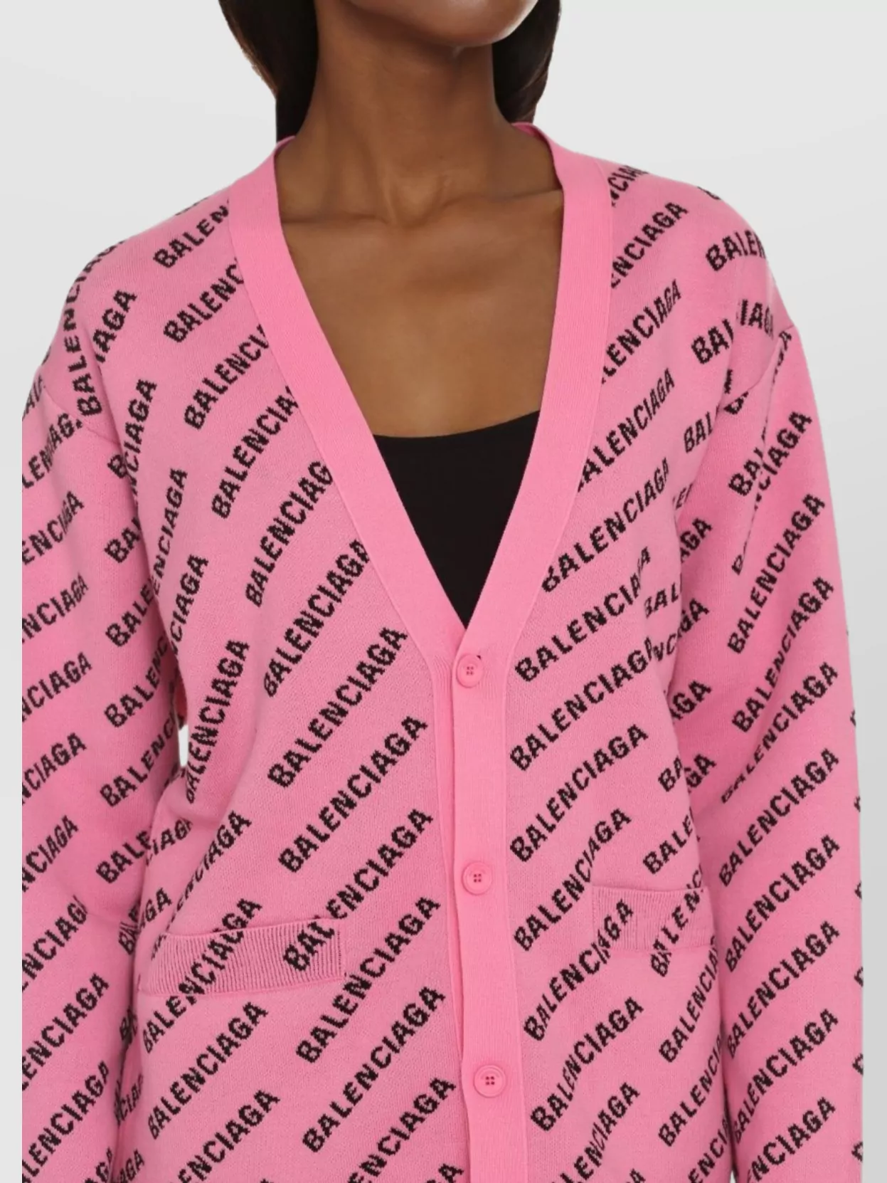 Balenciaga Logo V-neck Ribbed Knit Cardigan