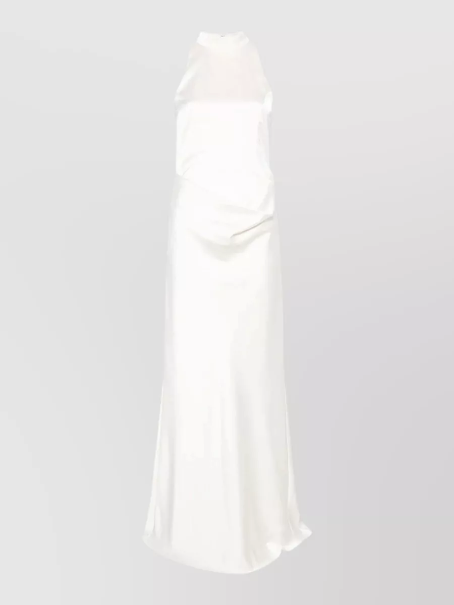 Rotate satin high-neck sleeveless draped maxi dress
