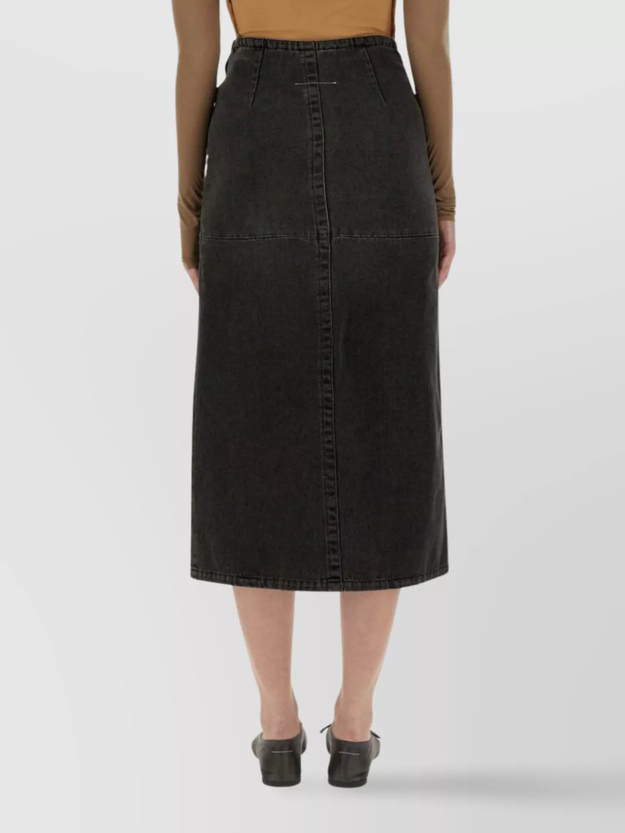 Shop Mm6 Maison Margiela Front Slit High-waisted Midi Denim Skirt