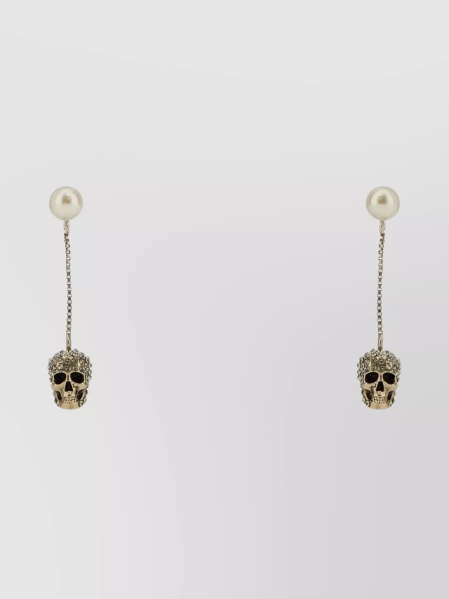 Shop Alexander Mcqueen Metal Skull Drop Earrings In Cream