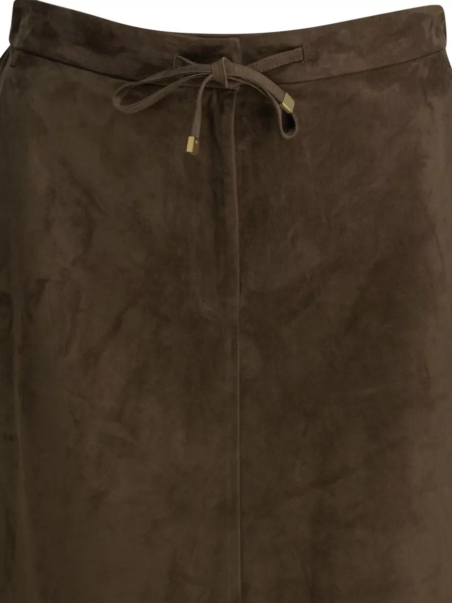 S Max Mara Suede Leather Midi Straight Skirt