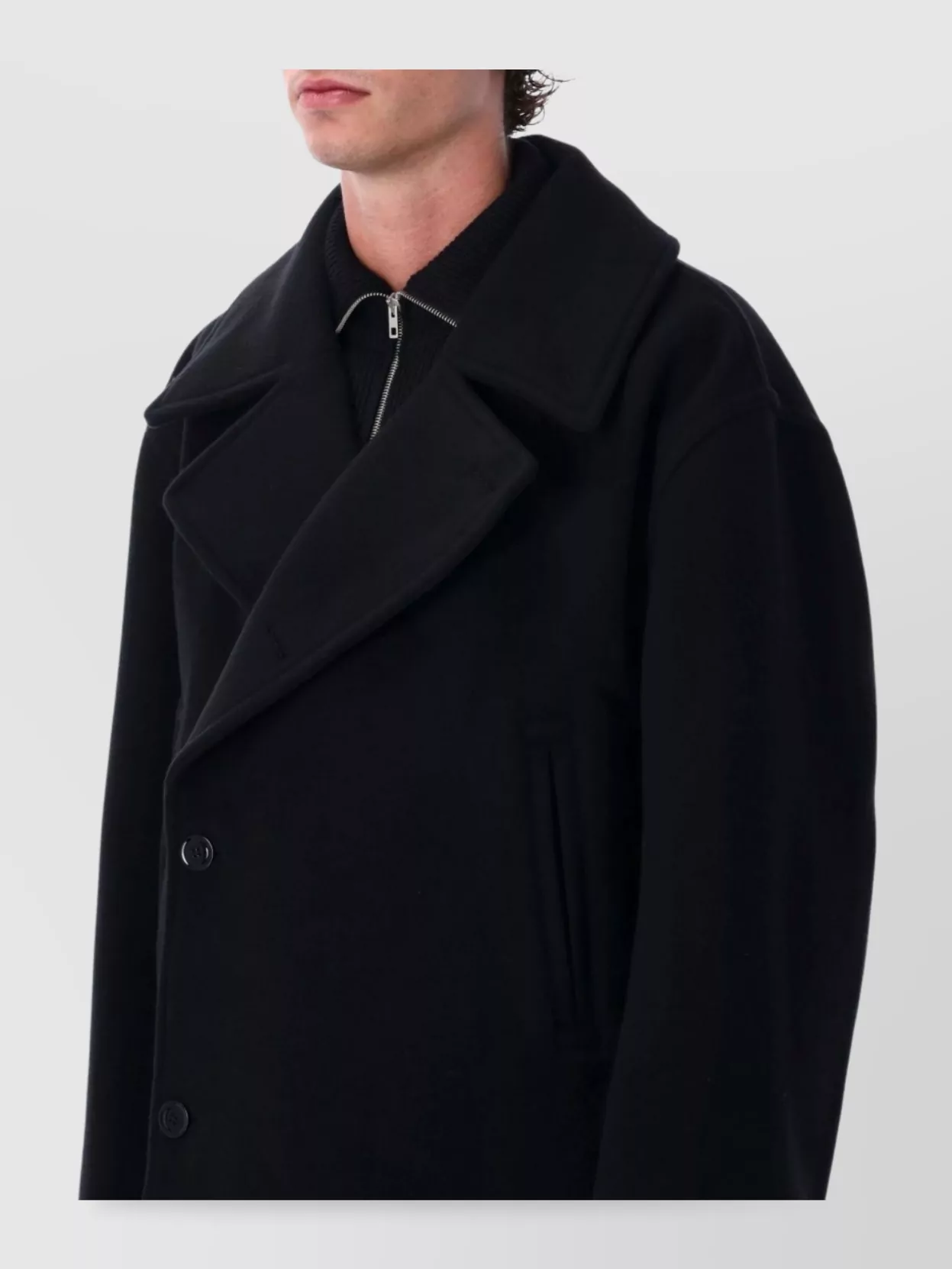 Lemaire Double Breasted Boxy Peacoat Side Pockets In Black