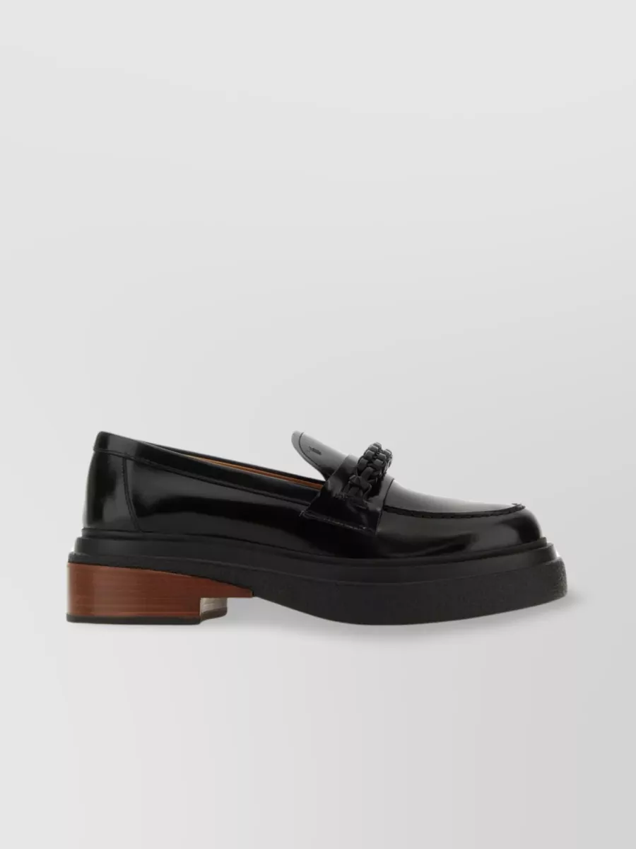 Shop Tod's Leather Loafers With Stacked Heel And Tassel Detail In Black