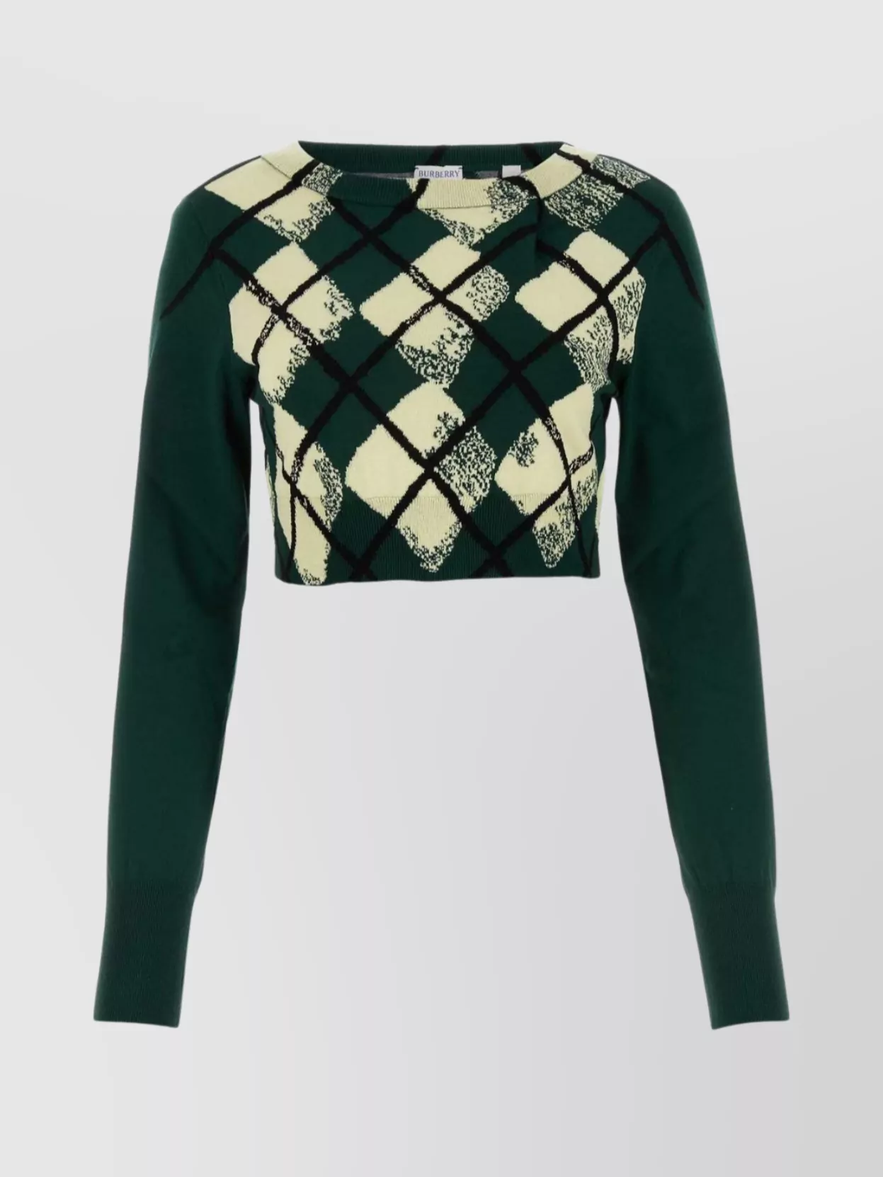 Shop Burberry Cropped Crew Neck Sweater With Long Sleeves And Ribbed Hem