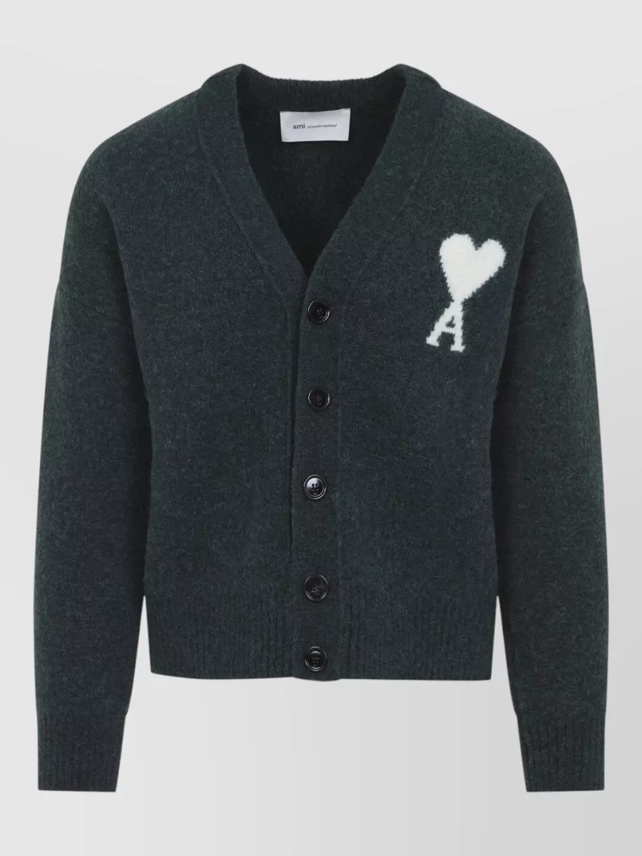 Ami Paris Alpaca Blend V Neck Cardigan