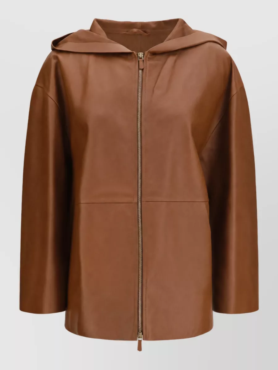 Max Mara lamb leather hooded oversized coat