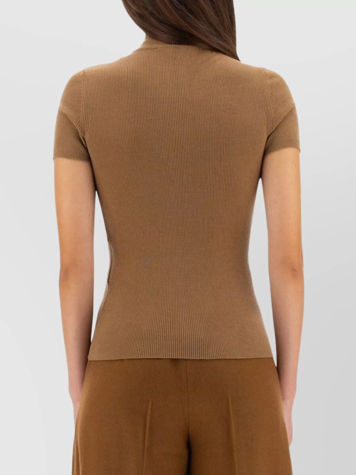 Max Mara Fitted Ribbed Turtleneck Short Sleeve Top