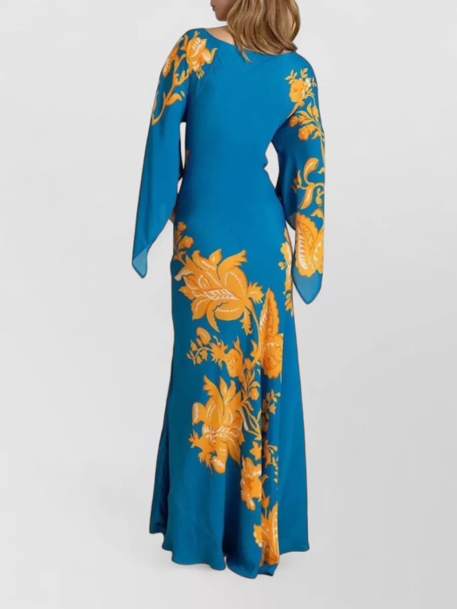 Etro Cotton Floral Print One-Shoulder Single-Sleeve Maxi Dress
