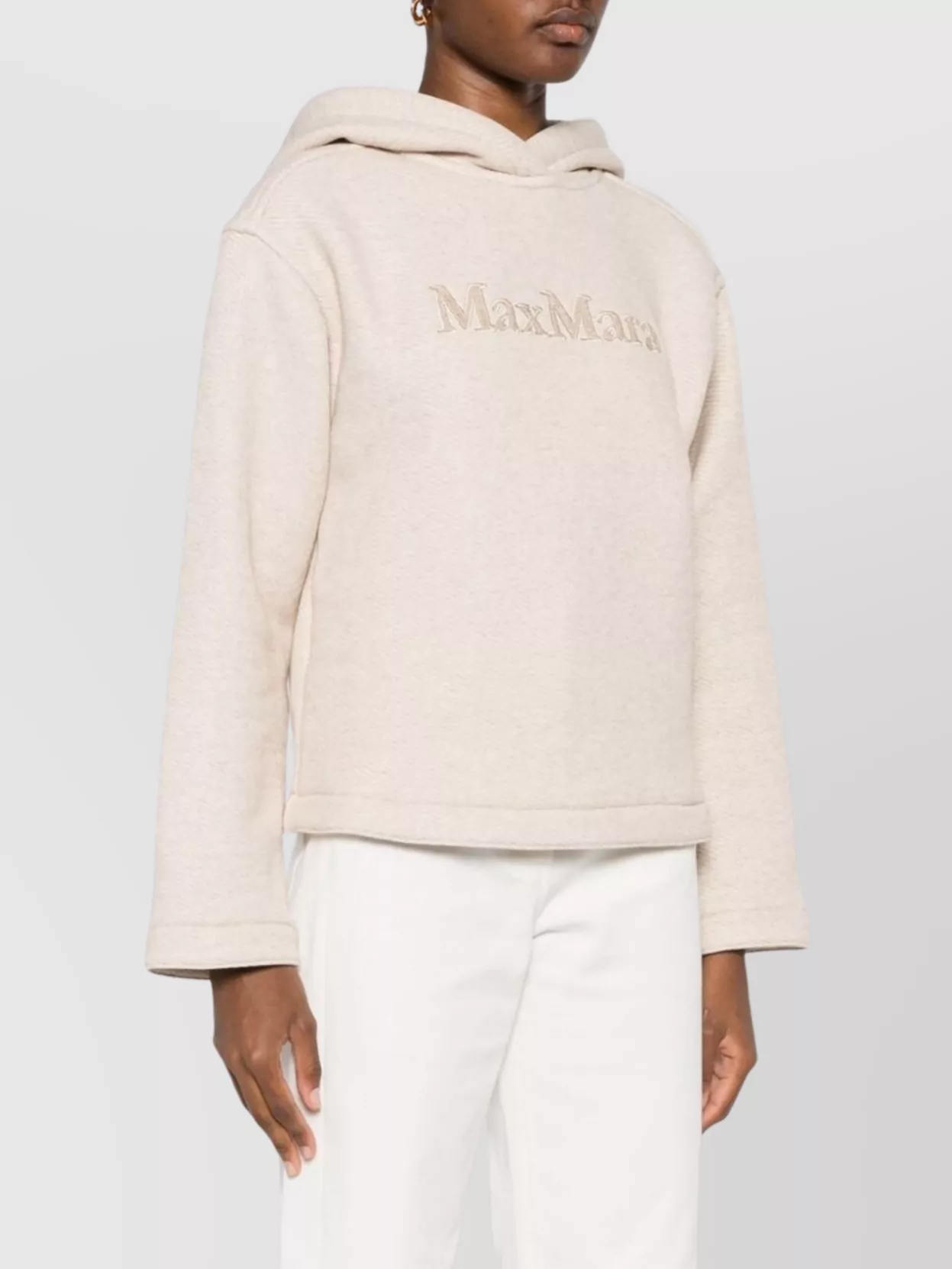Max Mara Logo Cotton Hoodie With Classic Hood And Ribbed Finish