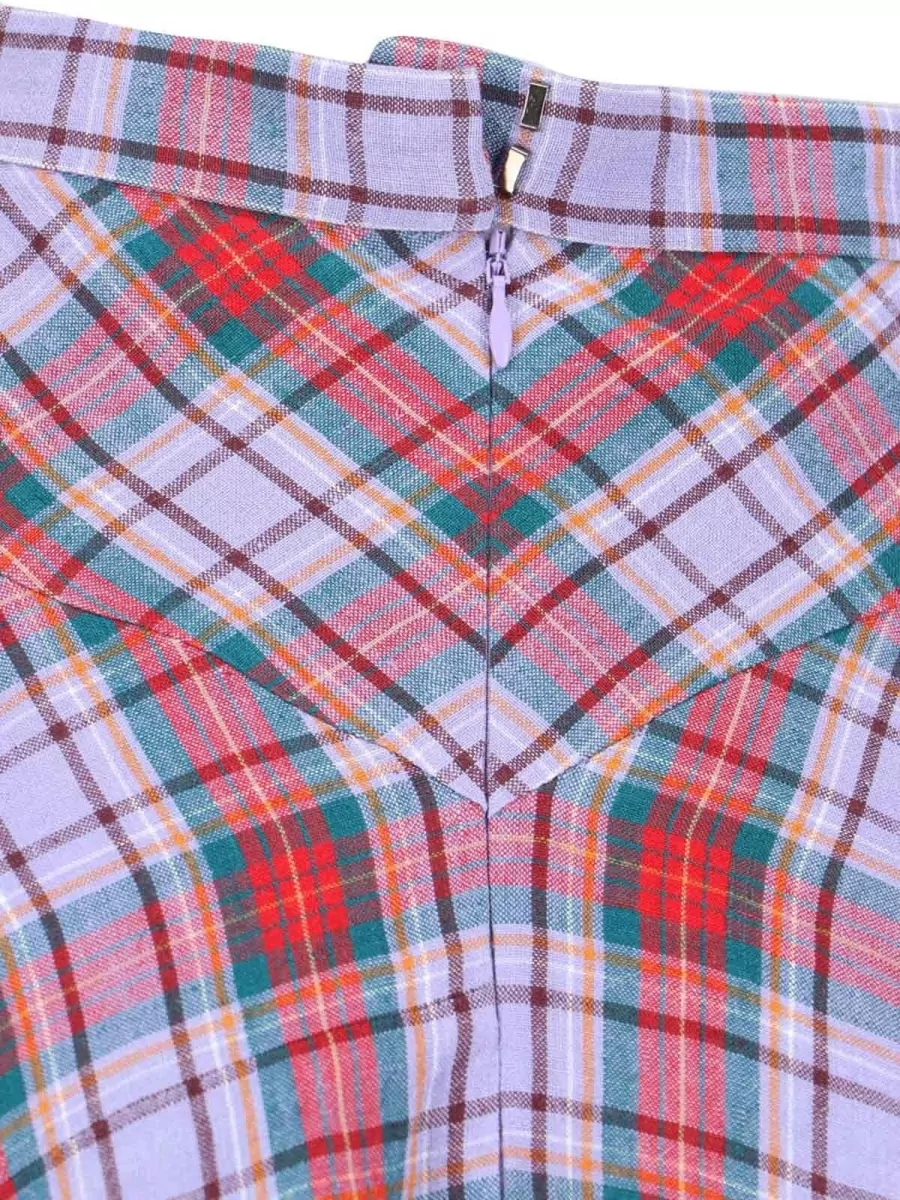 Vivienne Westwood Plaid Asymmetric Hem Knee Length Midi Skirt