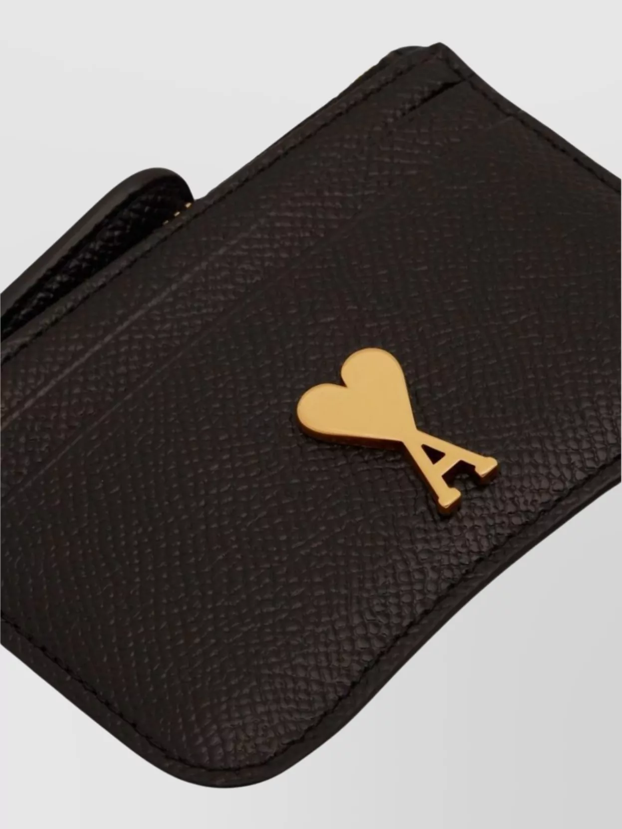 Ami Paris Grained Leather Card Case With Gold-Tone Accents