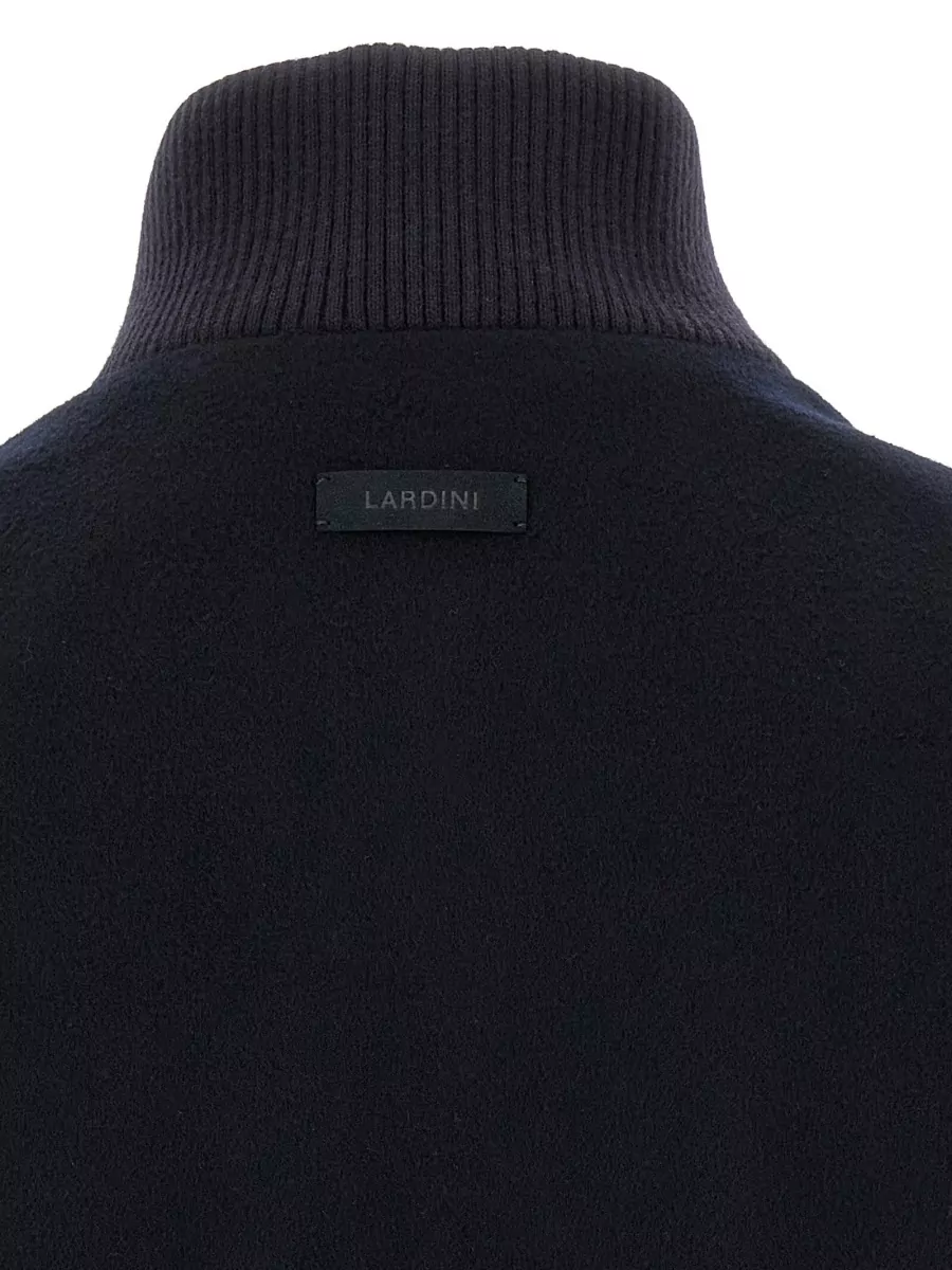 Lardini Cashmere Wool Ribbed High Neck Single Breasted Coat