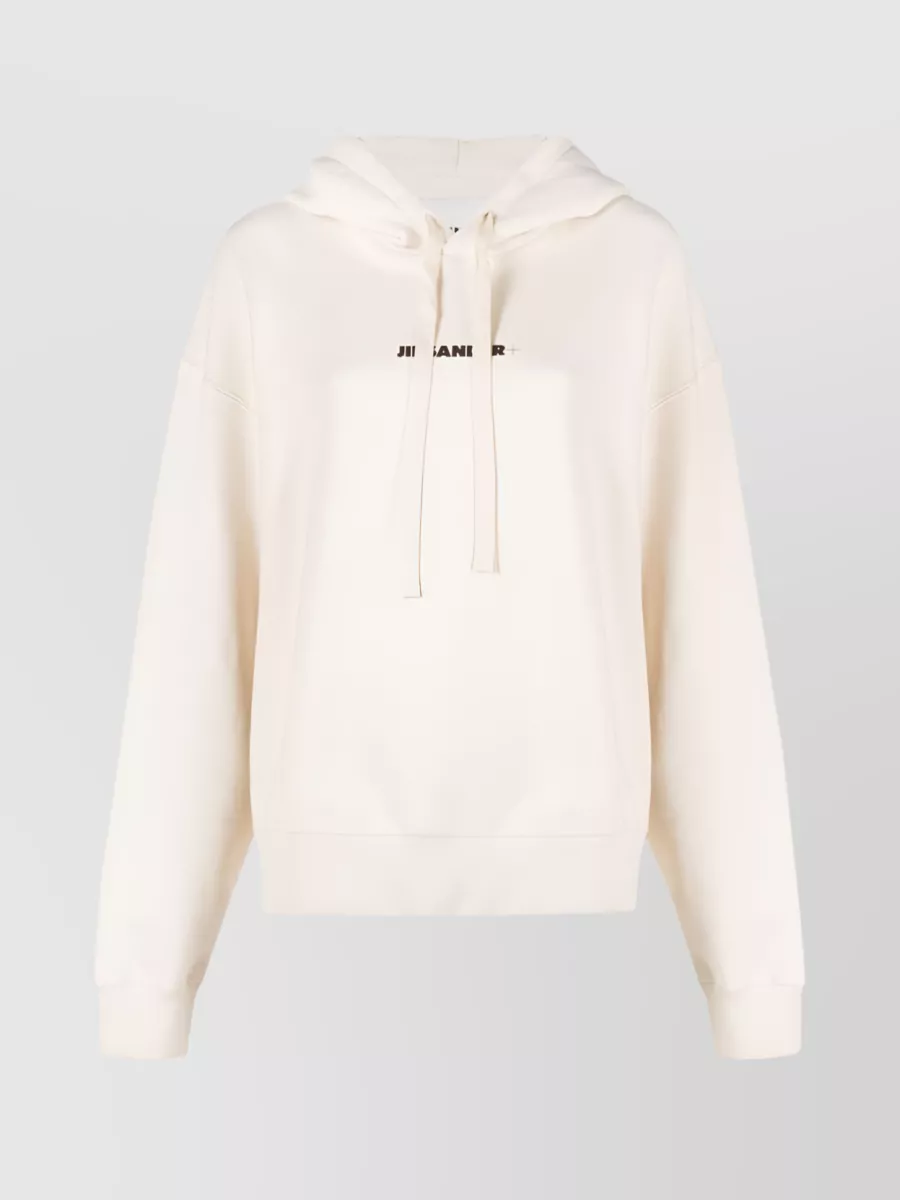 Shop Jil Sander Hoodie With Logo Print And Drawstring In White
