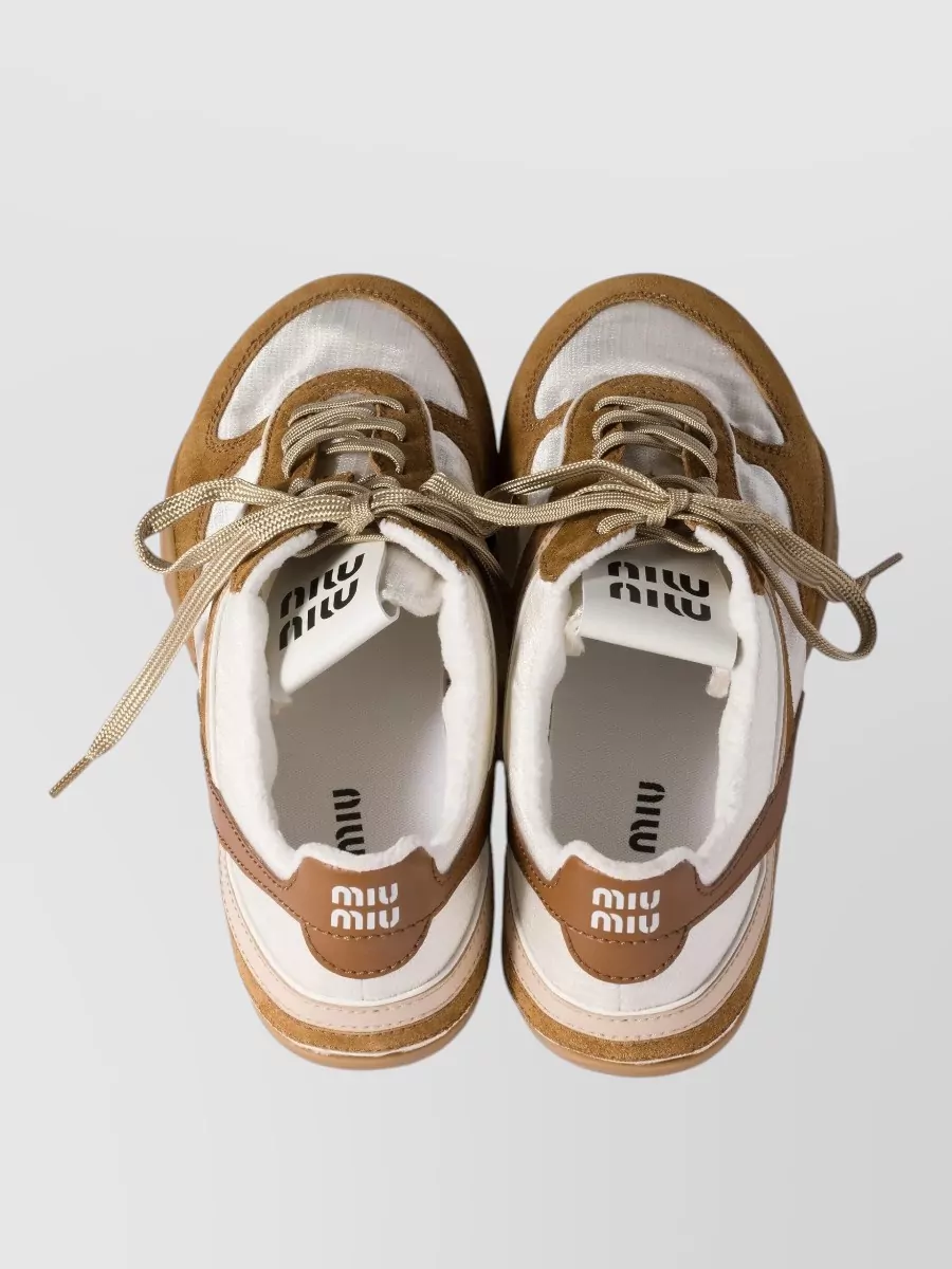 Miu Miu Low Top Sneakers Suede Panels Rubber Sole