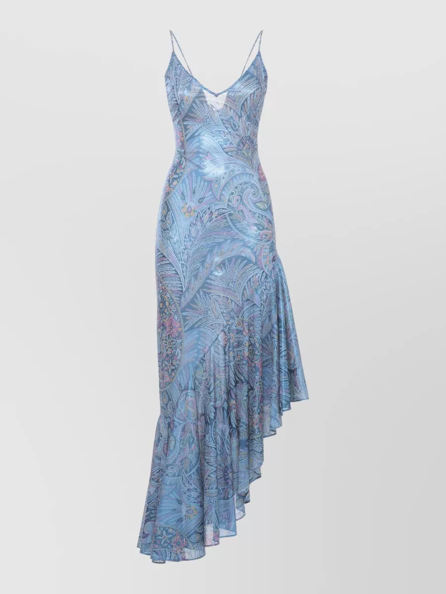 Etro Paisley-print v-neck sleeveless asymmetric ruffled midi dress