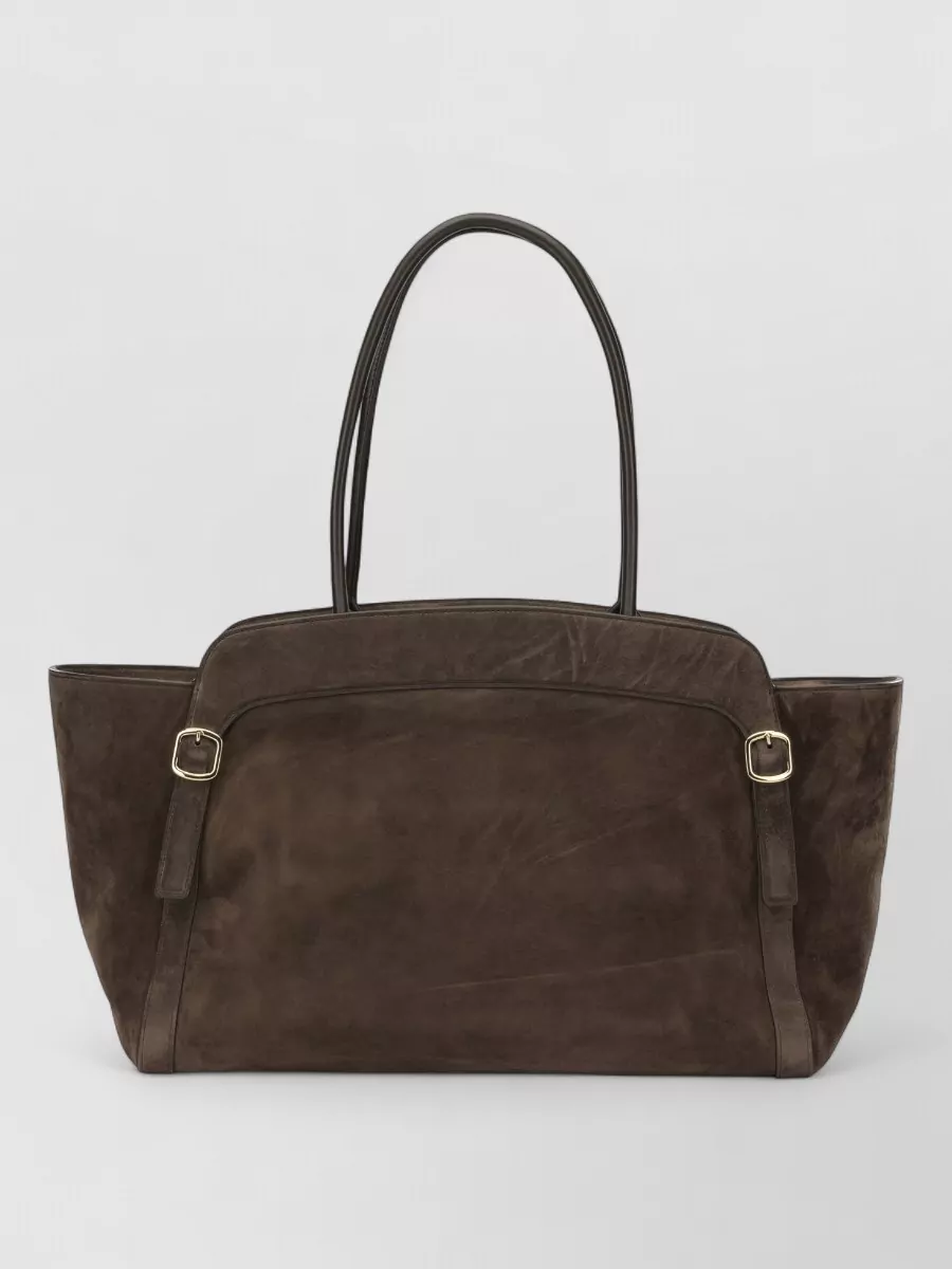 Santoni suede leather double buckle medium tote bag