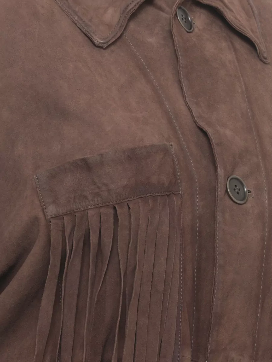 Parosh Suede Fringed Belted Jacket