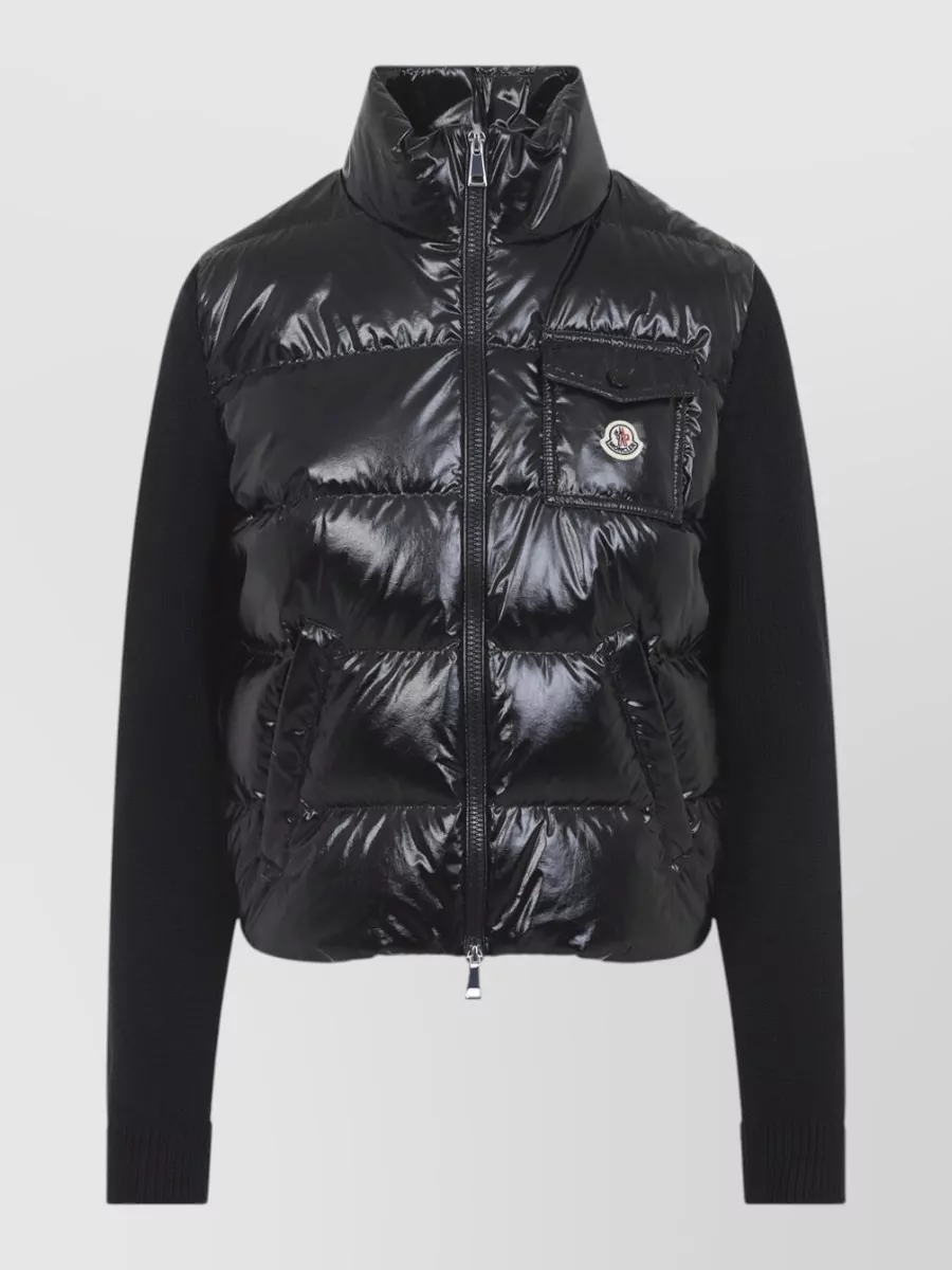 Moncler High Collar Cardigan Quilted Design Ribbed Cuffs