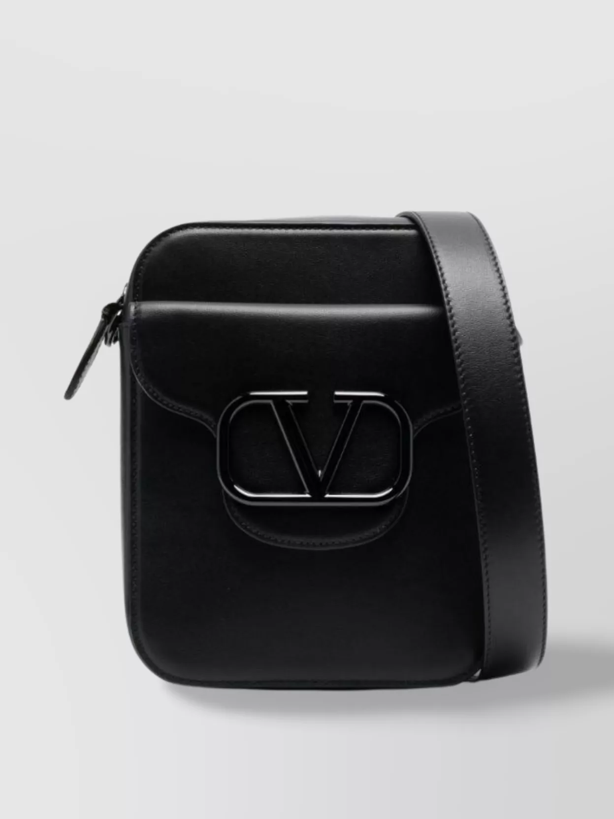 Shop Valentino Rectangular Calf Leather Shoulder Bag In Black