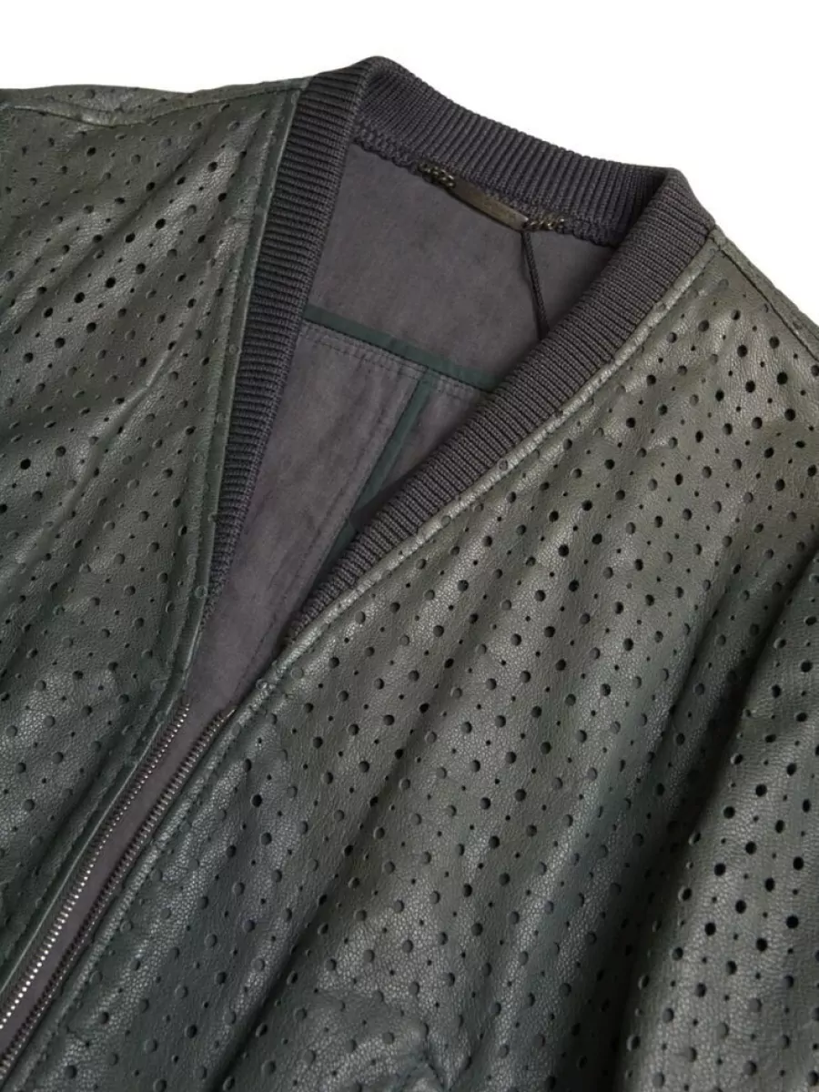 Dolce&Gabbana Leather Perforated Bomber Jacket