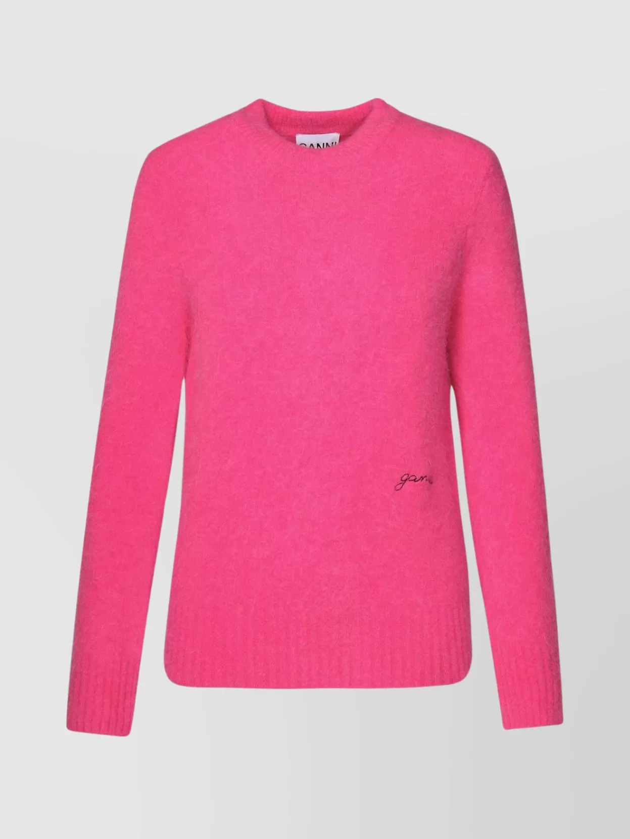 Shop Ganni Crew Neck Alpaca Blend Sweater