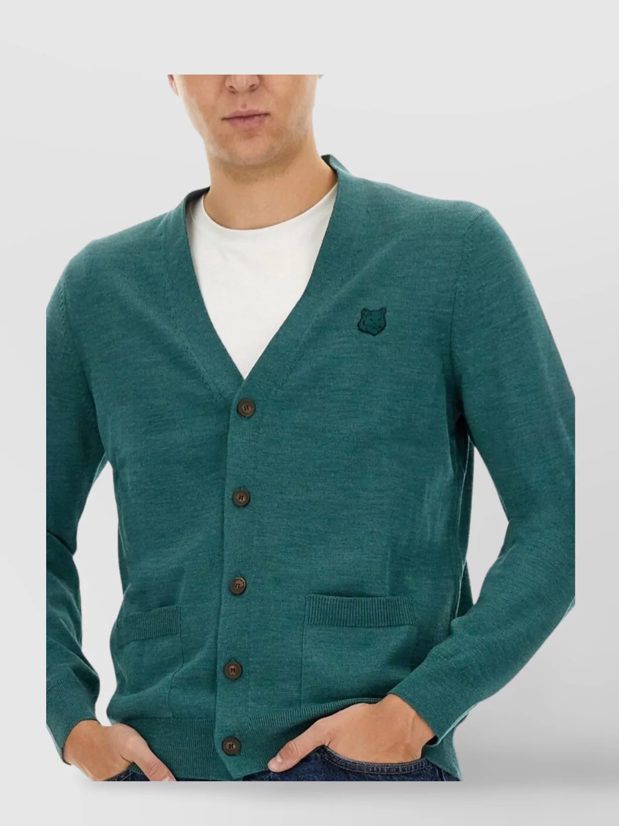 Maison Kitsuné Fox Head Patch V-Neck Cardigan