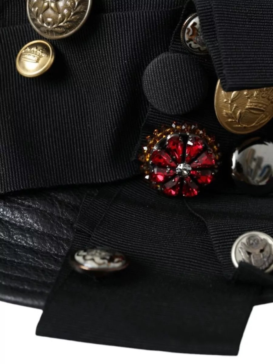Dolce&Gabbana Leather Crystal-Embellished Wide-Brim Fedora Hat