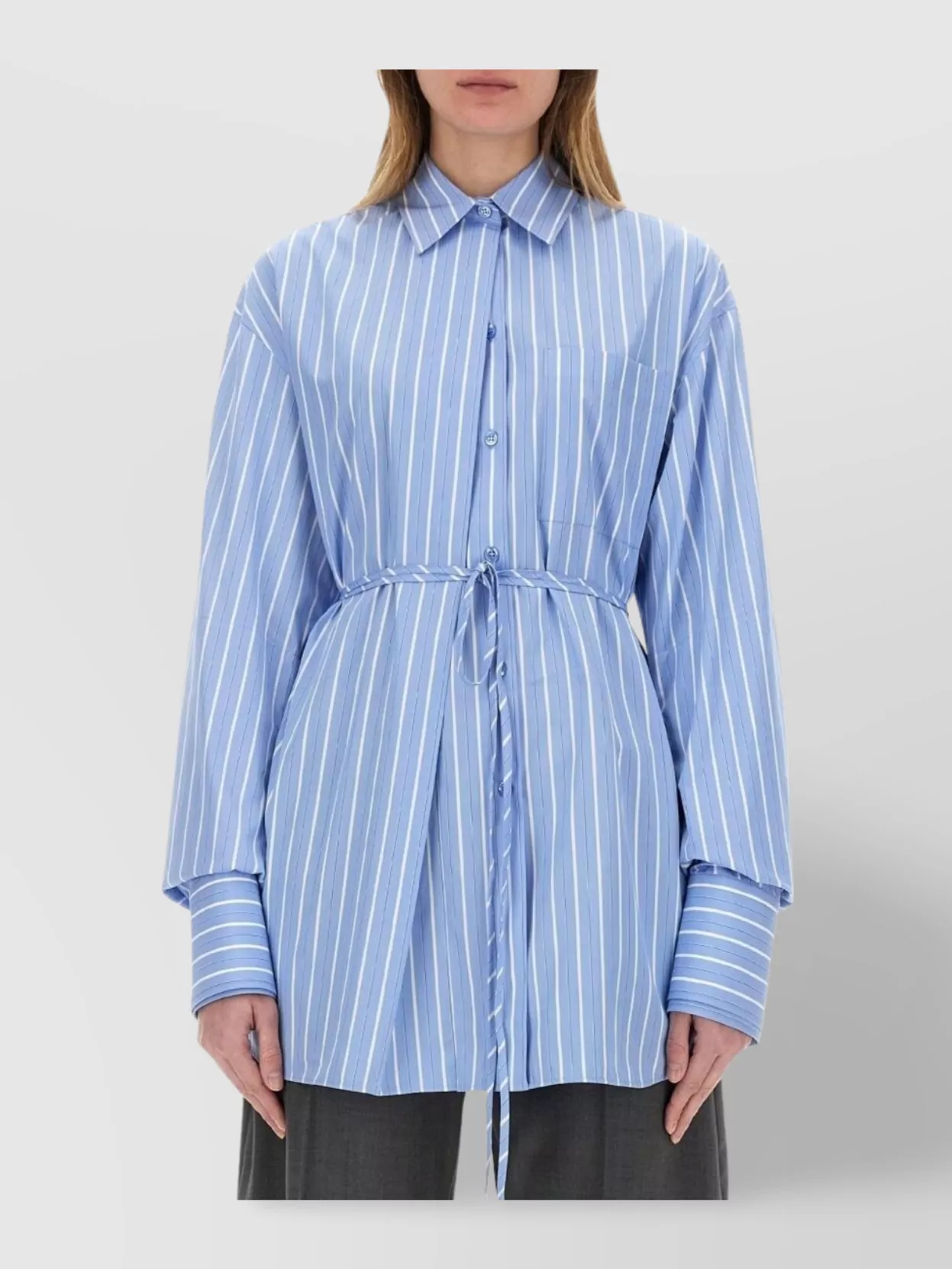 Sportmax Striped Oversize Shirt With Adjustable Waist Tie