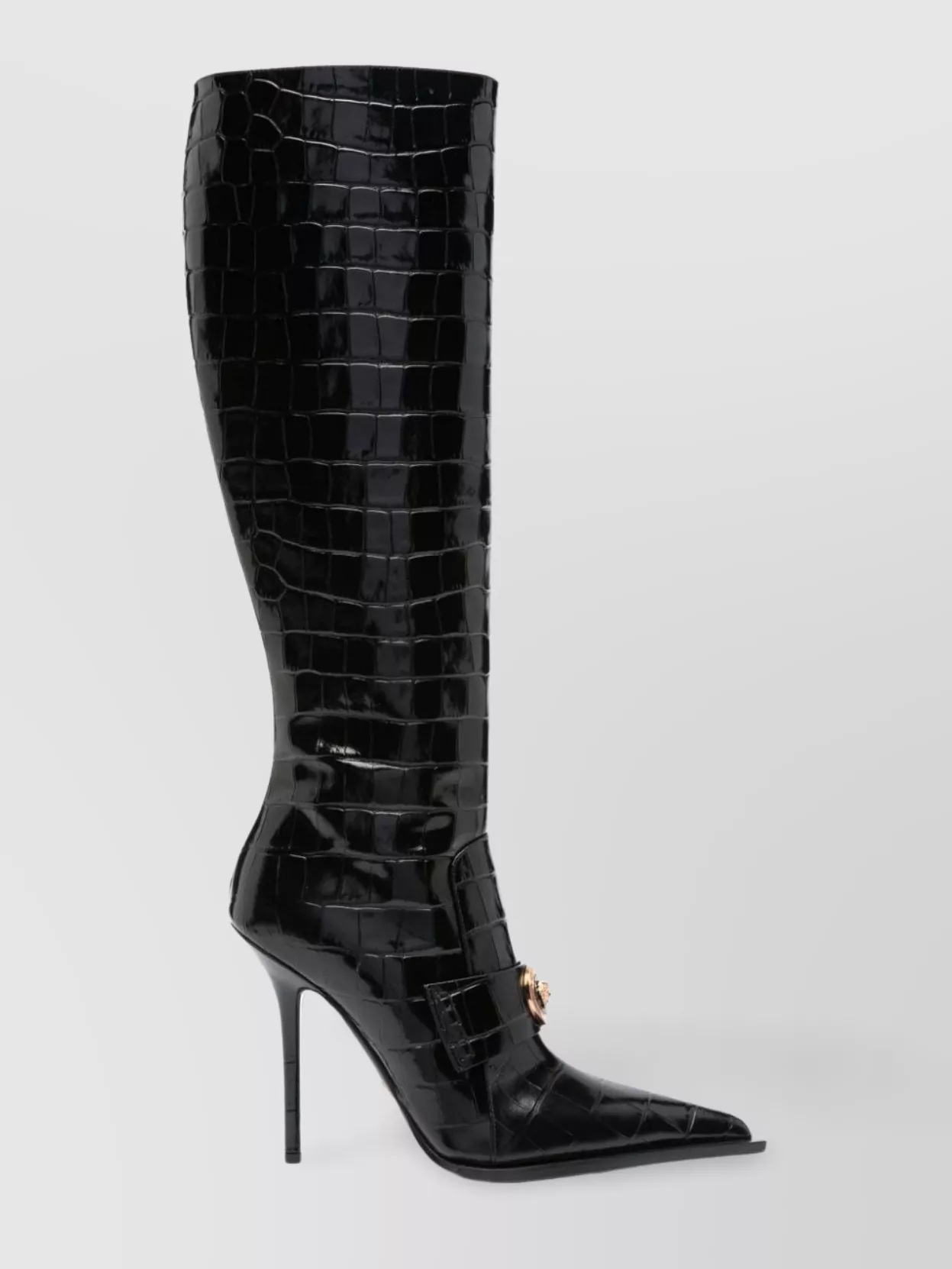 VERSACE CROCODILE EMBOSSED STILETTO ANKLE BOOTS