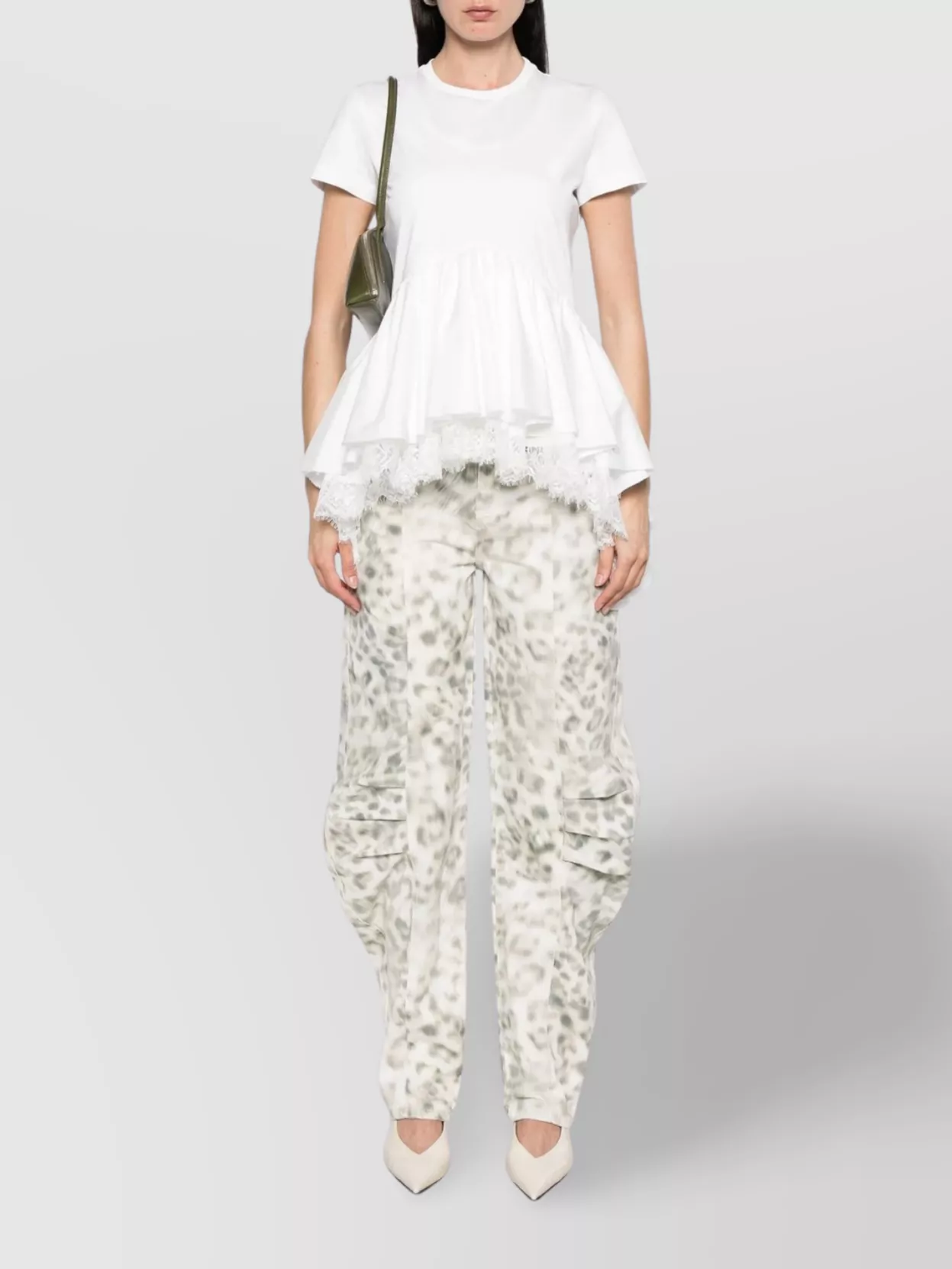 ROTATE BIRGER CHRISTENSEN DENIM CARGO PANTS LEOPARD PRINT