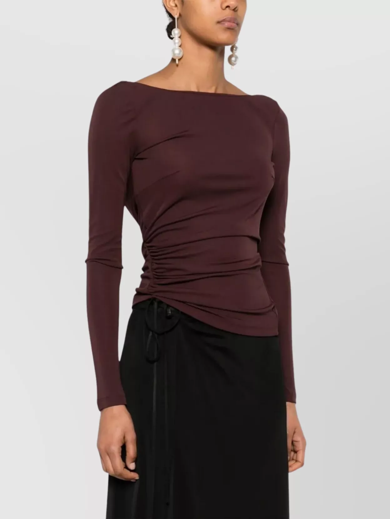 Elisabetta Franchi Brown T-shirt With Boat Neck Thin Straps In Brown