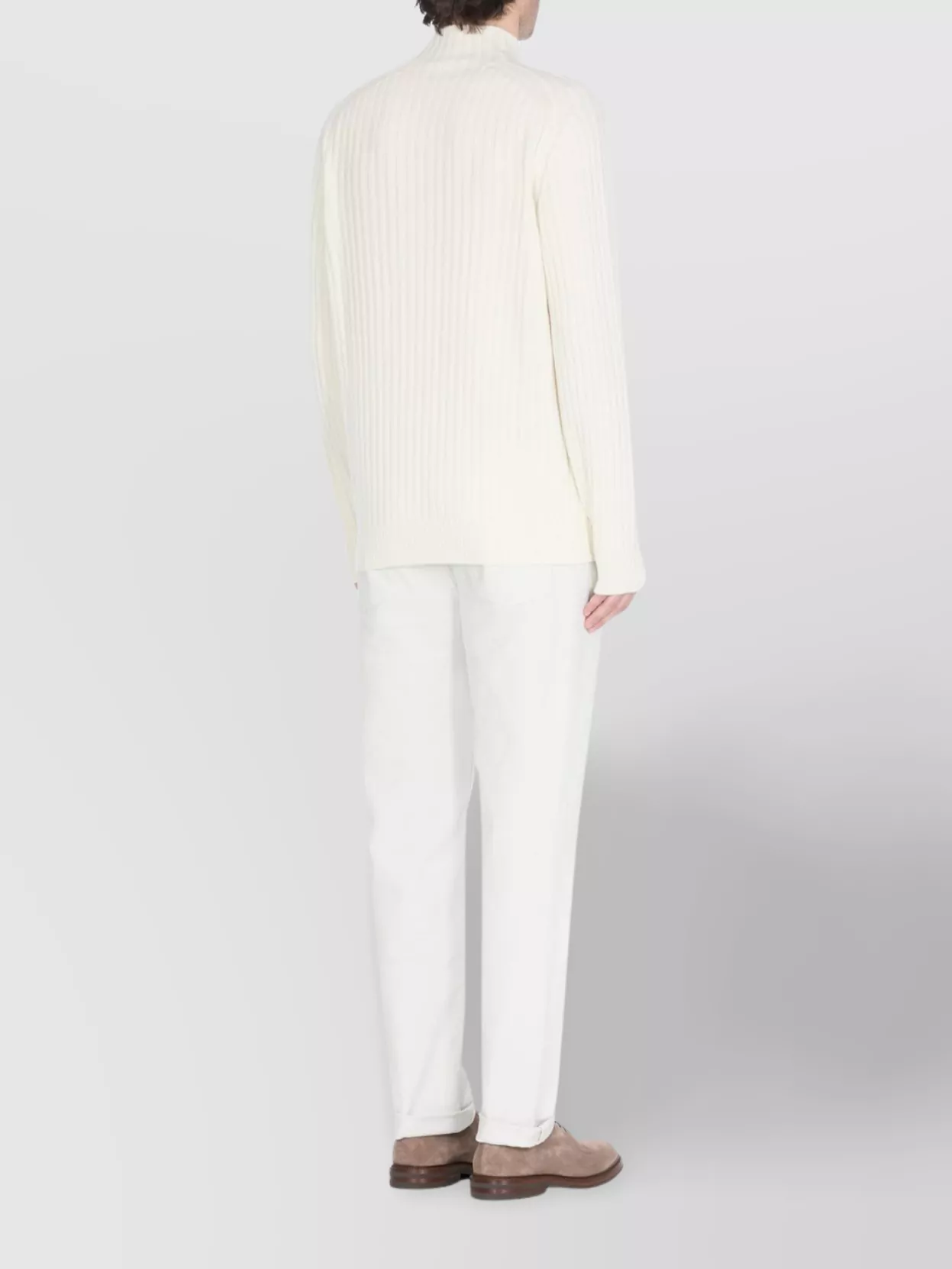 Brunello Cucinelli Ribbed Texture High Neck Sweater In White