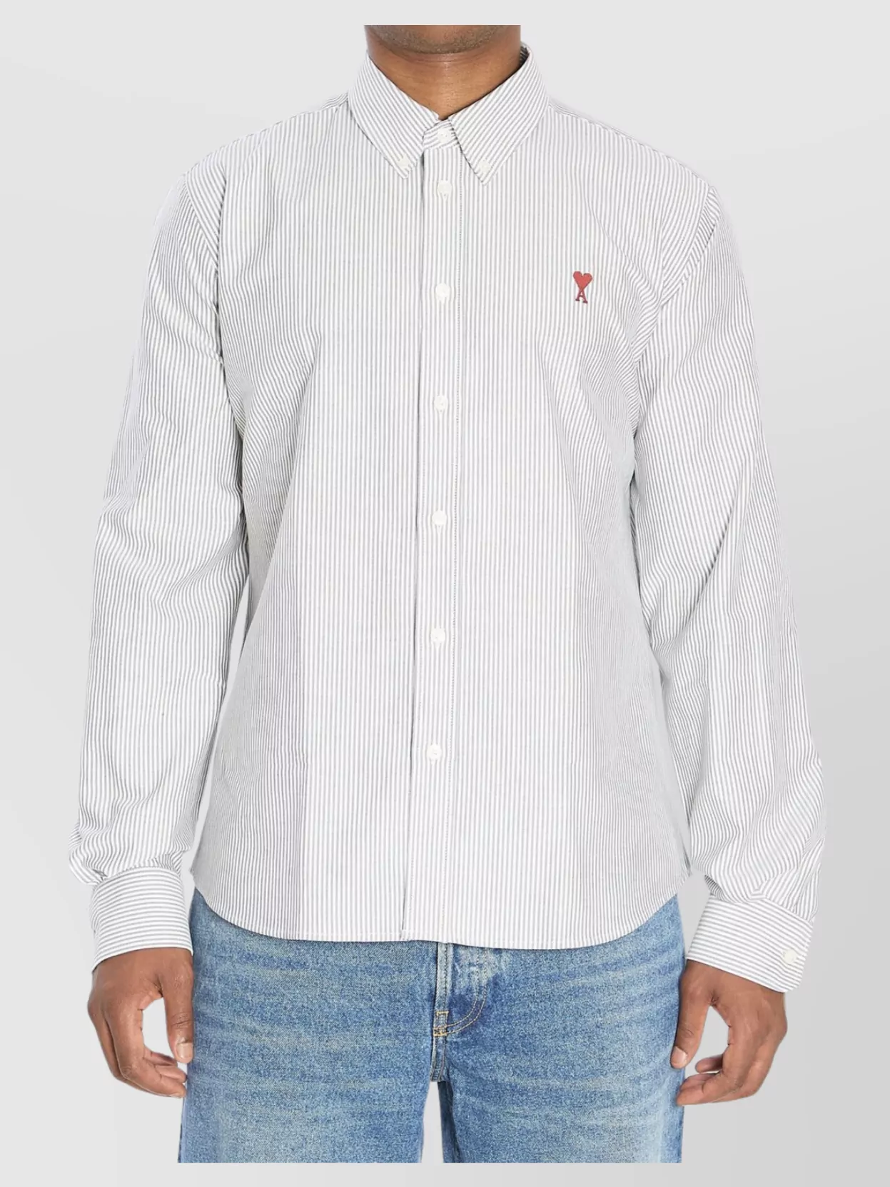 Ami Paris Heart Friend Striped Cotton Shirt
