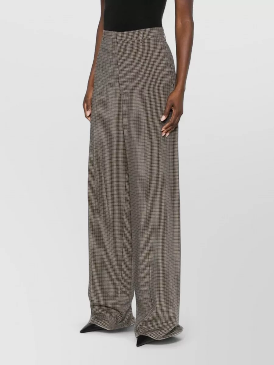 Balenciaga High Waist Checkered Straight Leg Trousers